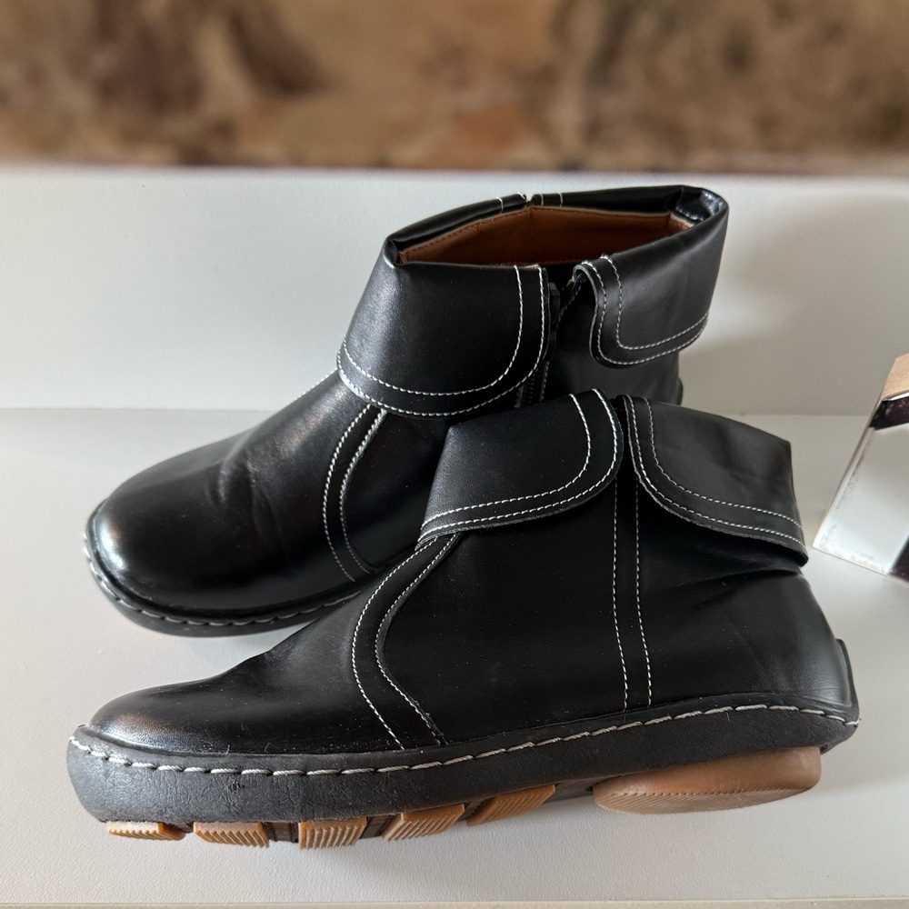 Black Ankle Boots with White Topstitching - Picture 5 of 10